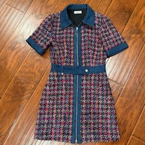 Sandro Multicolor Tweed Dress with Denim Accents